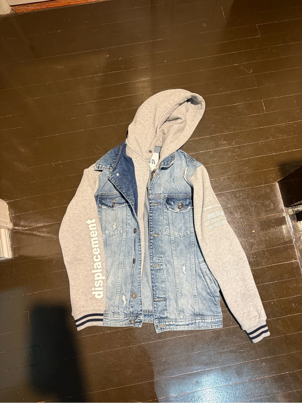 Men’s Denim & Gray Hoodie Jacket - Picture 1 of 5
